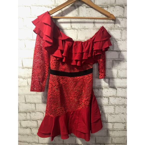 $308 For Love & Lemons Free People Chianti Red Hot Lace Ruffle Dress XS NWT - Picture 8 of 15